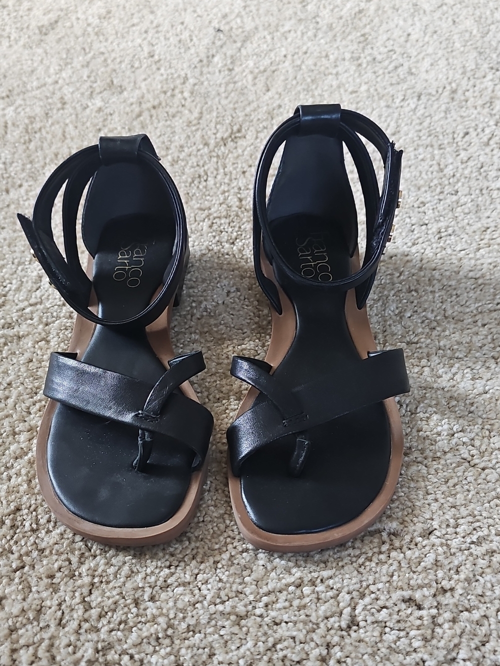 Franco Sarto Black Leather Strappy Sandals for Women